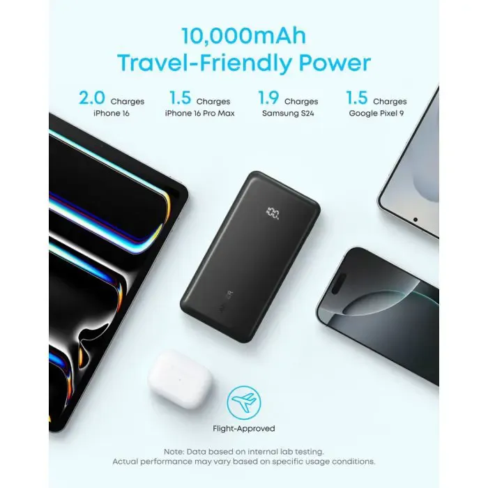 anker zolo powerbank 10000 mah, 22.5w with built-in usb-c cable, black - slika 3