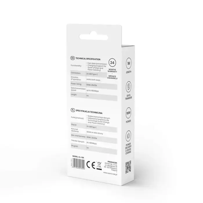 savio cl-159 usb cable 1 m usb 2.0 usb c - usb c black - slika 4
