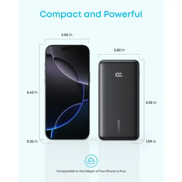 anker zolo powerbank 20000 mah, 22.5w with built-in usb-c cable, black - slika 5