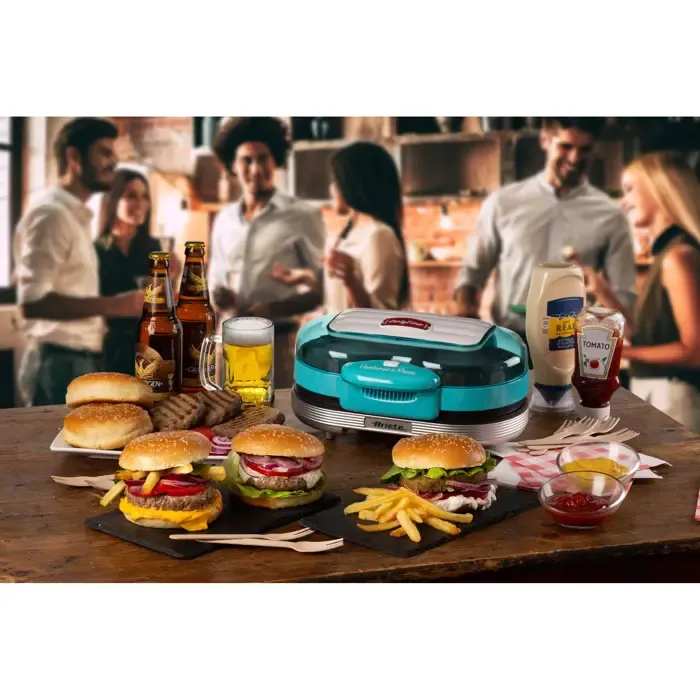 ariete hamburger grill party time (light blue/silver, 1,200 watts, 50's style) - slika 4