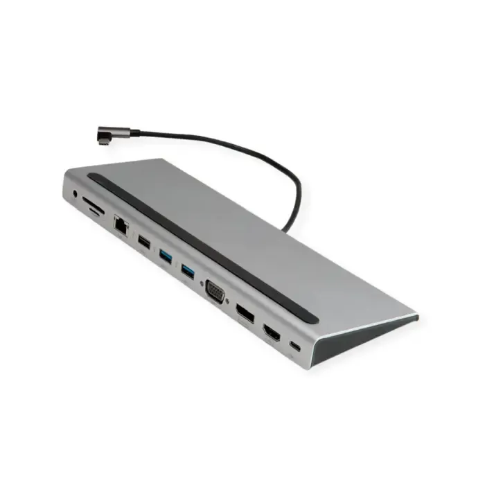 roline usb-c multiport docking station, 4k hdmi/dp, vga, 2× usb3.2, 1× usb2.0, 1× sd/micro sd čitač kartica, 1× usb-c pd, 1× g-lan, 1×3.5mm - slika 3