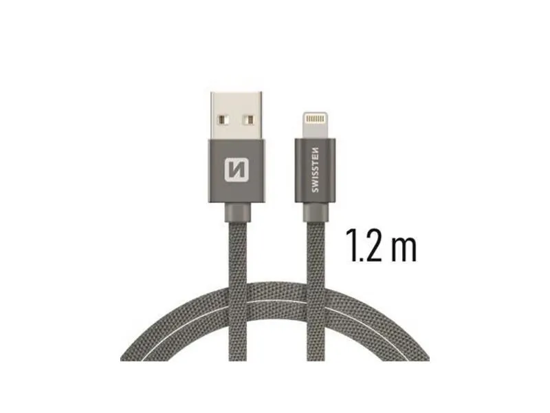 swissten kabel usb/lightning, platneni, 3a, 1.2m, sivi - 03080062 - slika 1