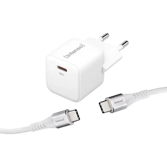 intenso power adapter w30c gan + c315c usb-c cable (white, 30 watts) - slika 1