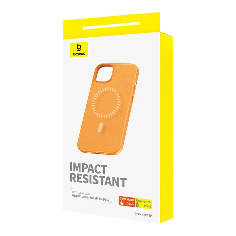magnetic phone case for iphone 15 plus baseus fauxther series (orange) - slika 3