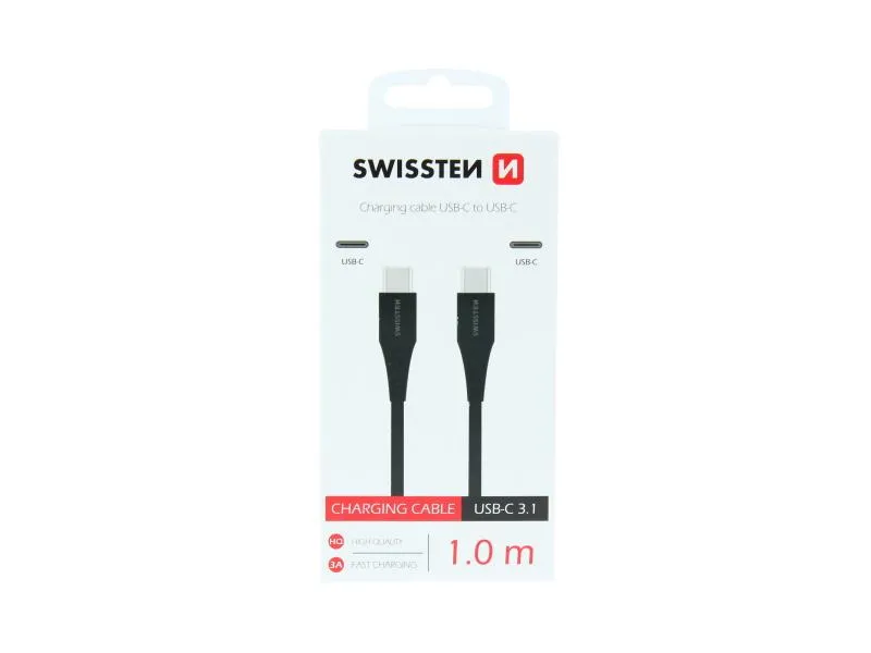 swissten kabel usb-c/usb-c, 3a, 1m, crni - 03080075 - slika 1