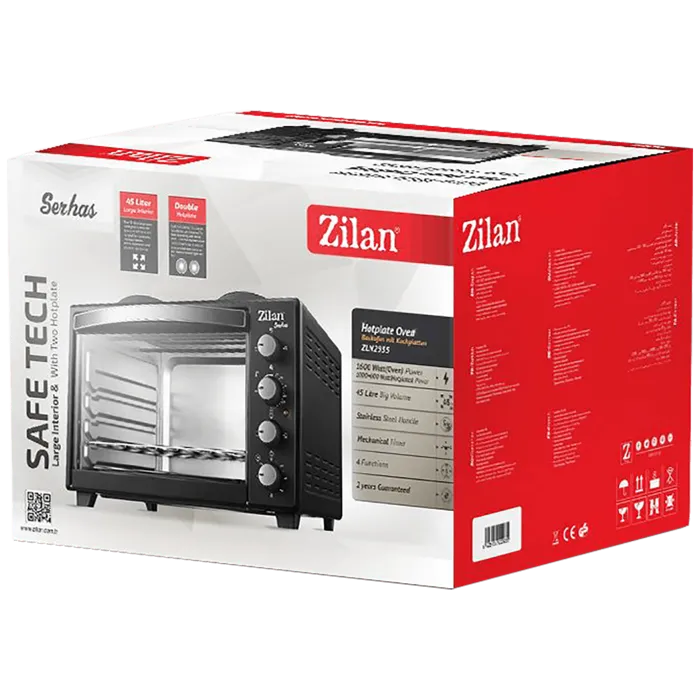 zilan mini pećnica, 2 grijače ploče, 45 l, 3200 w, crna - zln2935 - slika 2
