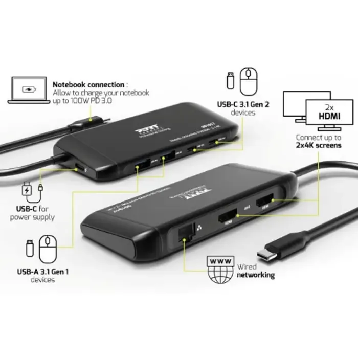 port docking travel usb-c,1x4k ili 2xfhd, do 100w - slika 1