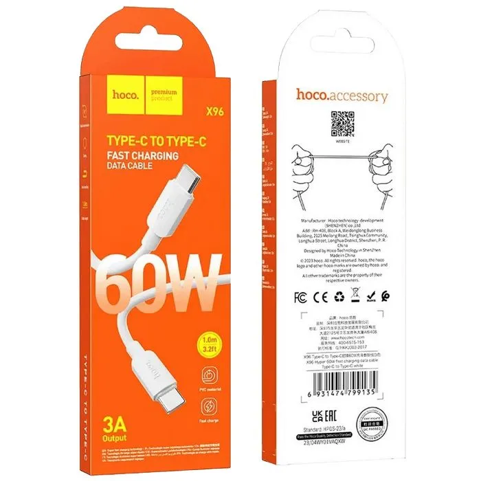 hoco. usb kabl za smartphone, type c, 60w, bijela - x96 hyper, 60w, white - slika 5