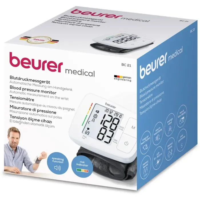 beurer bc 21 talking wrist blood pressure monitor (white) - slika 2