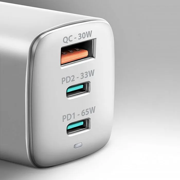 axagon acu-dpq65w 1x usb-a / 2x usb-c, pd 3.0 / qc4+ / pps, 65w, white acu-dpq65w - slika 2