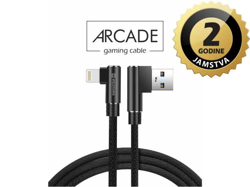swissten kabel arcade usb/lightning, 3a, 1.2m, l-konektor, crni - 03080092 - slika 1