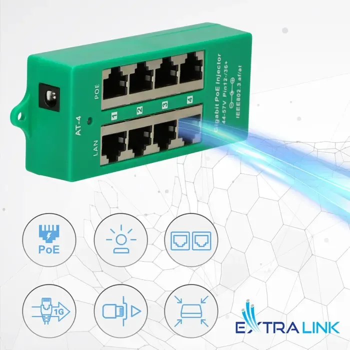 extralink gigabit poe injector 4 portowy active, 4 ports gigabit 802.3at/af, mode a - slika 4