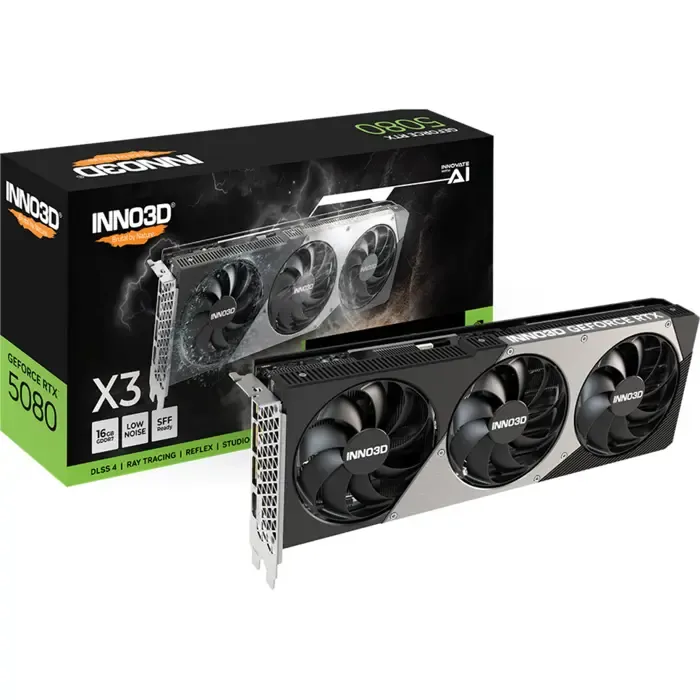 inno3d geforce rtx 5080 x3, graphics card dlss 4, 3x displayport, 1x hdmi 2.1 - slika 1