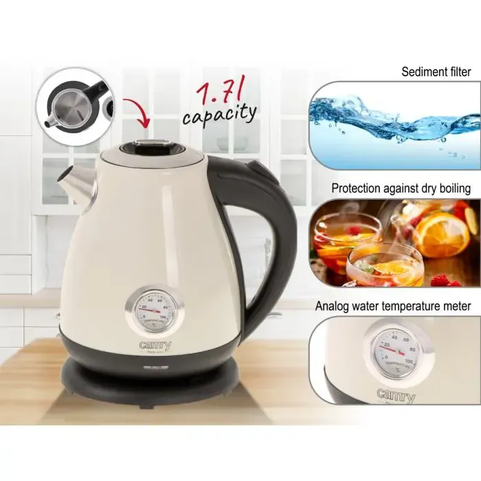 camry creme electric water heater with thermometer 1.7l 2200w cr1344cr - slika 4