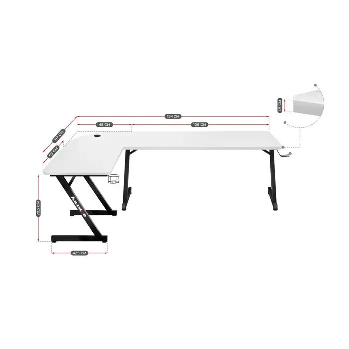 gaming desk huzaro hero 7.0 white - slika 4