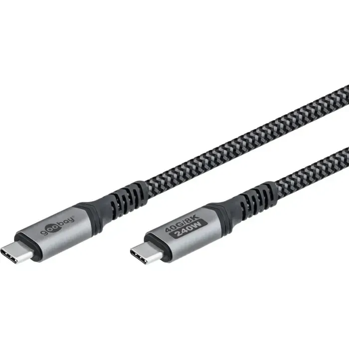 goobay usb4 gen 3x2 cable, usb-c plug > usb-c plug, 40gbit/s (black/gray, 0.5 meter, pd, charging with up to 240 watts) - slika 2