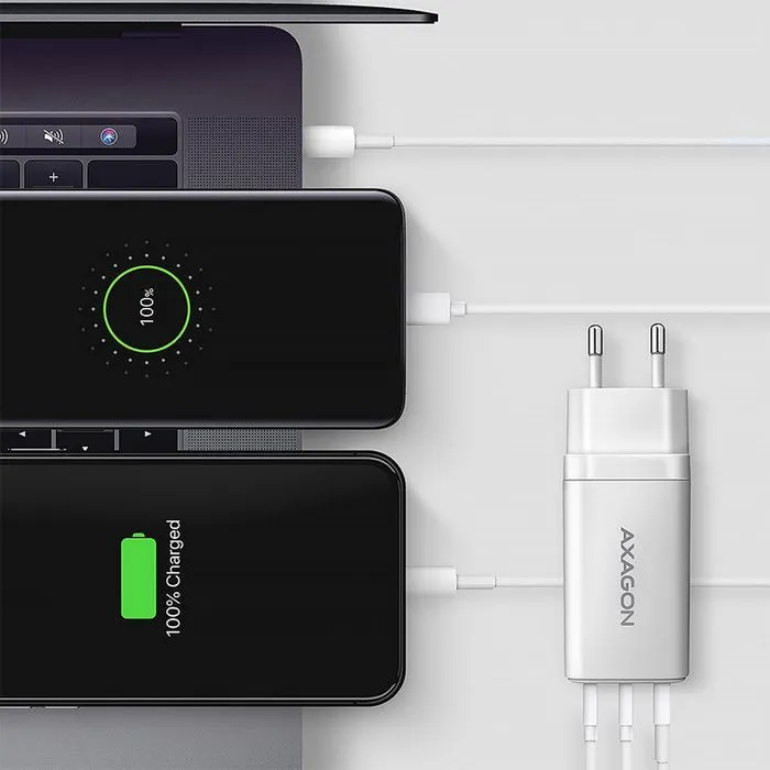 axagon acu-dpq65w 1x usb-a / 2x usb-c, pd 3.0 / qc4+ / pps, 65w, white acu-dpq65w - slika 3