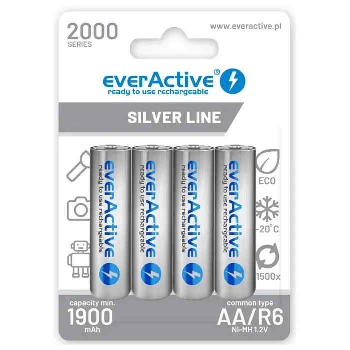 rechargeable batteries everactive ni-mh r6 aa 2000 mah silver line - slika 1