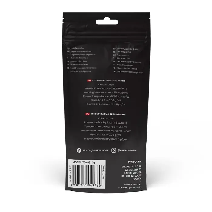 savio tg-03 1g heat sink compound thermal paste 13.5 w/m·k - slika 3