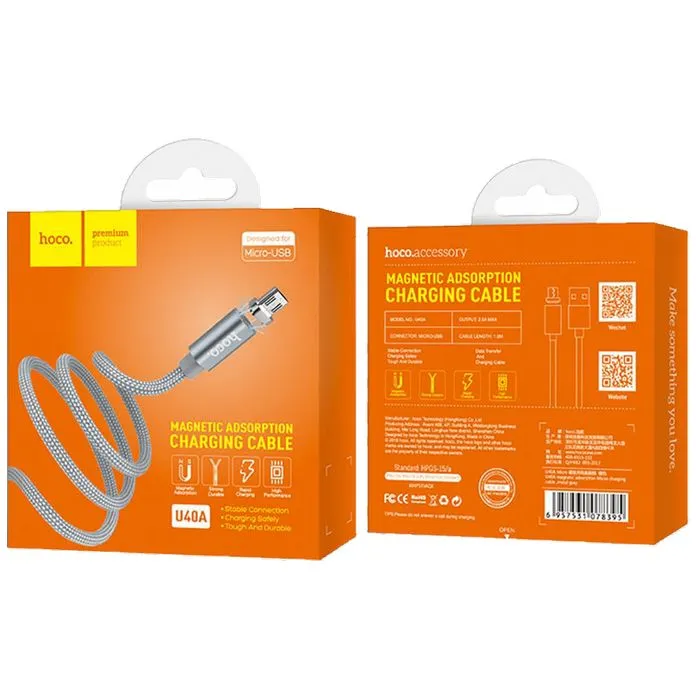 hoco. usb kabel za smartphone, metal magnetic, micro usb, 2.0 a - u40a magnetic microusb - slika 2