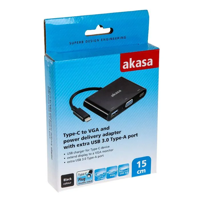 akasa type-c to vga converter with usb 3.0 type-a port ak-cbca02-15bk - slika 3