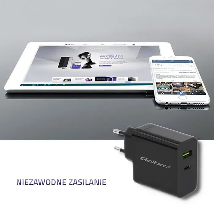 qoltec 51717 charger | 45w | 5-20v | 2.25-3a | usb type c pd | usb | black - slika 3
