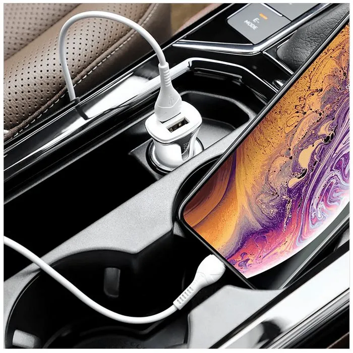 hoco. auto punjač sa lightning kabelom, qc, 2 x usb, 3.1 a - z31 universe double port, lightning - slika 5