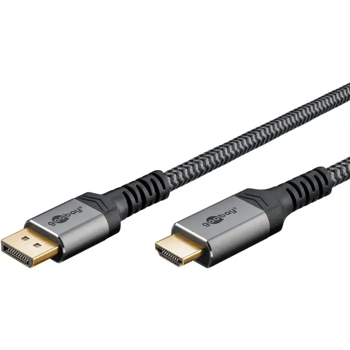 goobay plus displayport > hdmi adapter cable, 4k @ 60hz (gray, 1 meter) - slika 1