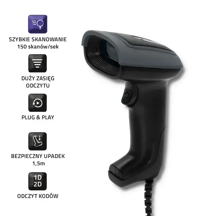 qoltec 50863 wired qr & barcode scanner | usb - slika 5