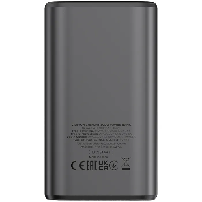 canyon power bank onpower 130 tft 10000 mah pd30w dark grey - slika 3