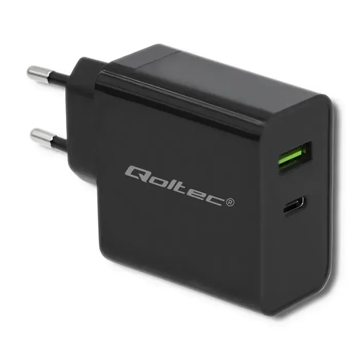 qoltec 51717 charger | 45w | 5-20v | 2.25-3a | usb type c pd | usb | black - slika 1