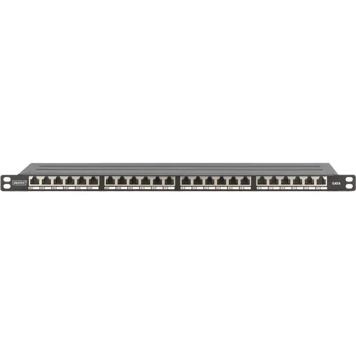 digitus cat 6a, class e high density patch panel, 24 port (black, 0.5 u, shielded, 19" rack mount) - slika 1