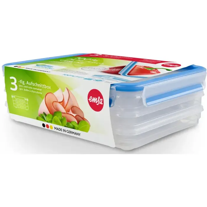 emsa clip & close cold cuts box system 1.0 liter, 4-piece, can (transparent/blue, rectangular) - slika 2