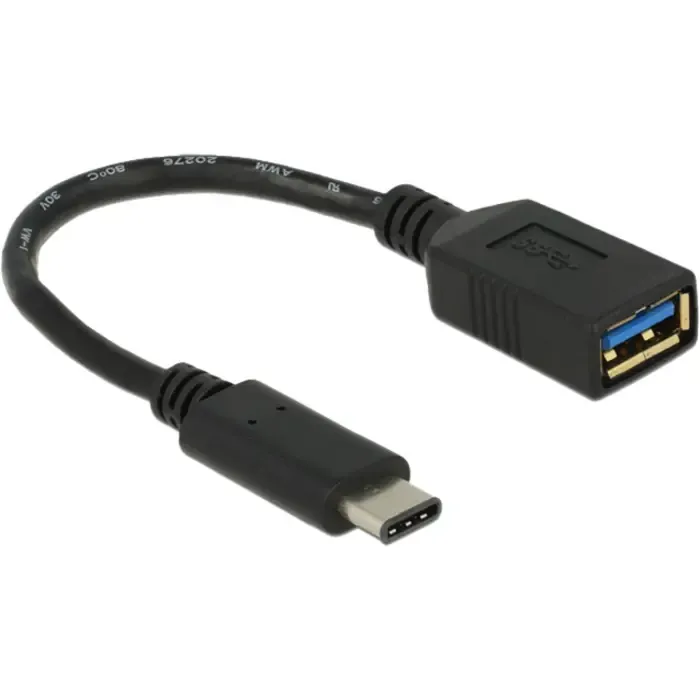 delock usb 3.2 gen 1 adapter, usb-c male > usb-a female (black, 15cm) - slika 1