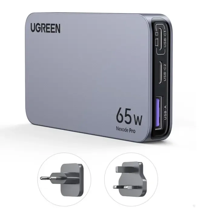 ugreen ultra-slim nexode pro zidni punjač 65w, 2x usb-c, usb-a, ganinfinity, sivi - slika 4