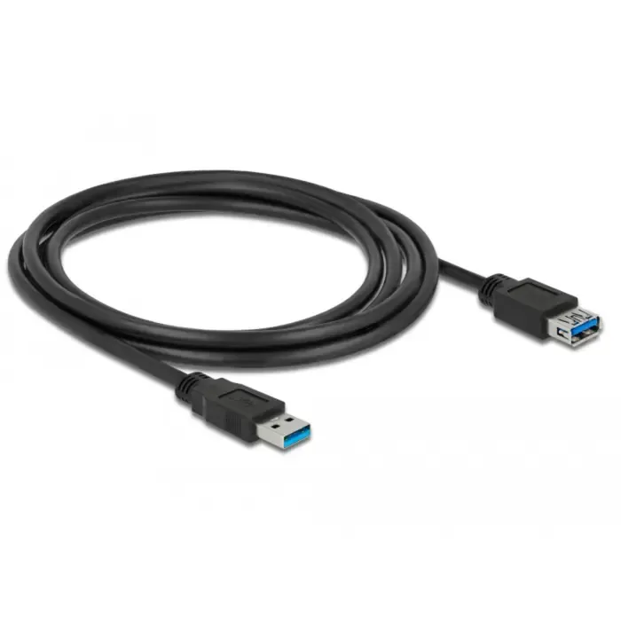 delock usb 3.2 gen 1 extension cable, usb-a male > usb-a female (black, 2 meters, superspeed) - slika 2