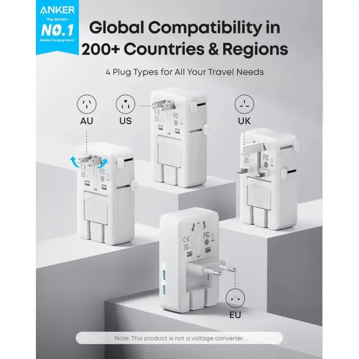 anker nano travel adapter 5in1, 20w, white - slika 2