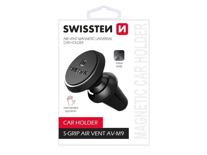 swissten držač za mobitel, metalni, magnet, za vent s-grip air vent av-m9 crni - 03030026 - slika 1