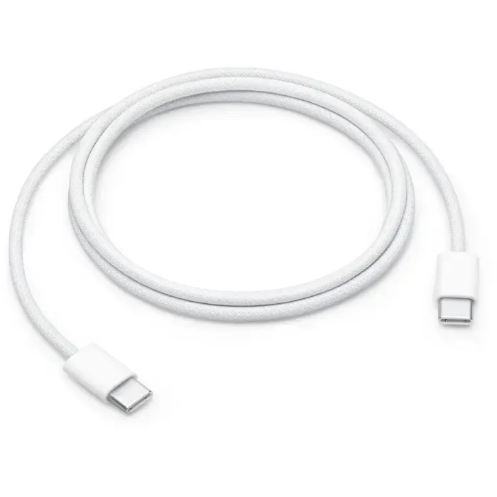 apple usb 2.0 charging cable, usb-c plug > usb-c plug (white, 1 meter, sleeved, charging with up to 60 watts) - slika 1