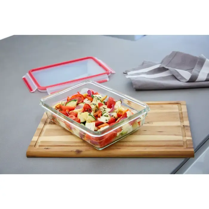 emsa clip & close glass food storage container 3.0 liters (transparent/red, rectangular) - slika 5