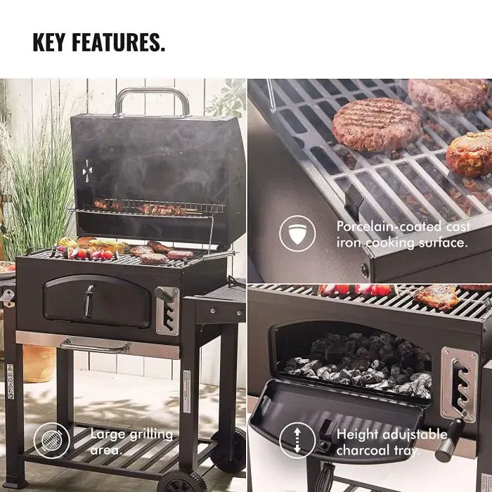 vonhaus portable charcoal grill/ smoker american style - slika 4