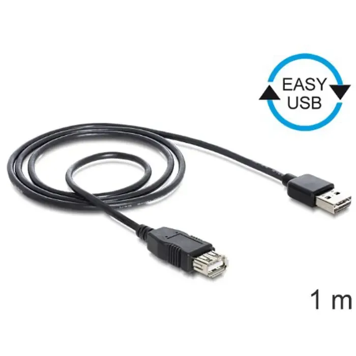 delock easy usb2.0 a plug/socket - black 1m - slika 1