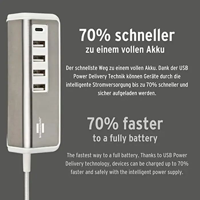 brennenstuhl estilo usb multi-charger (white/stainless steel, 5x usb, pd 20 watt) - slika 4