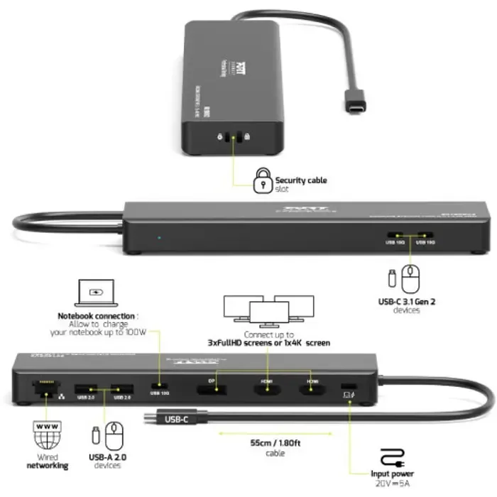 port docking travel usb-c,1x4k ili 3xfhd, do 100w - slika 1