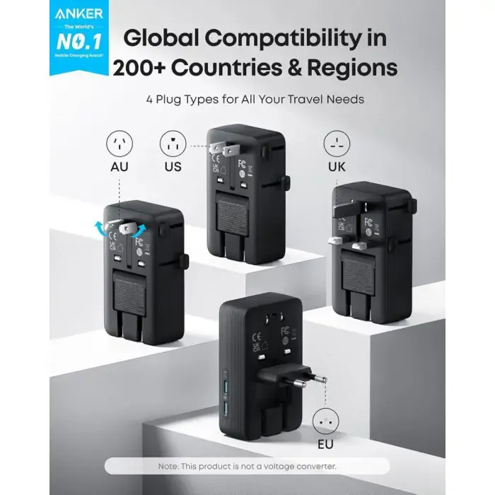 anker nano travel adapter 5-in-1, 20w, black - slika 2