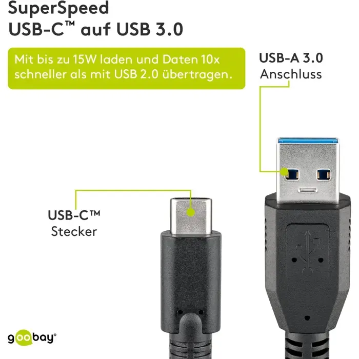 goobay usb-a 3.0 plug > usb-c plug reversible, cable (black, 3 meters) - slika 4