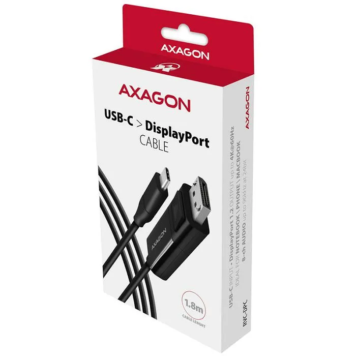 axagon rvc-dpc usb-c auf displayport-kabel, 1,8 m, 4k/60hz - black rvc-dpc - slika 2