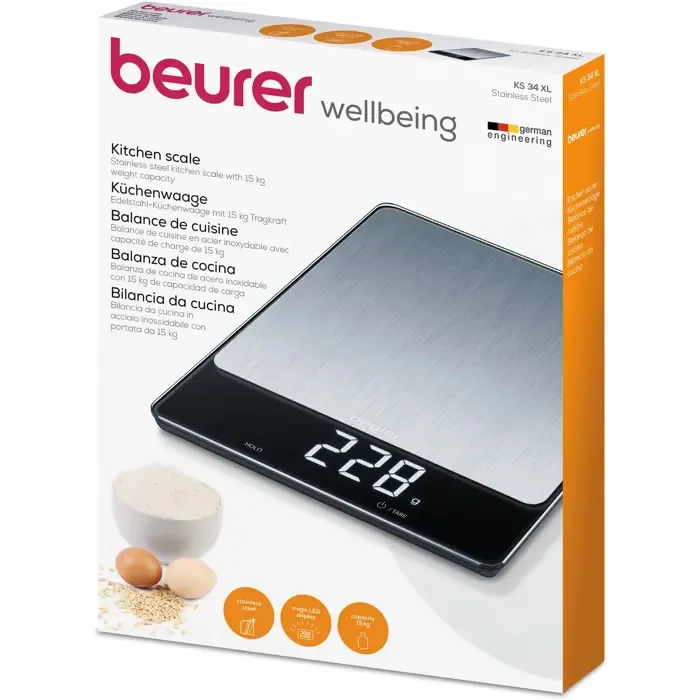 beurer kitchen scale ks 34 xl stainless steel comfort (stainless steel/black) - slika 5