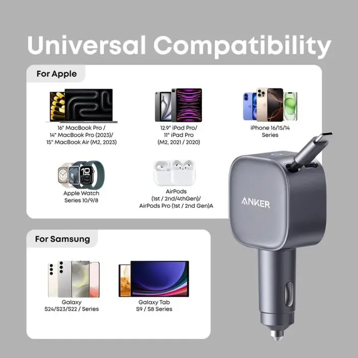 anker nano 75w car charger with integrated cable - slika 5