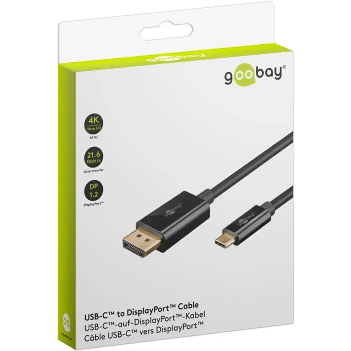 goobay usb adapter cable, usb-c male > displayport male, 4k 60hz (black, 1 meter, 21.6 gbit/s) - slika 3
